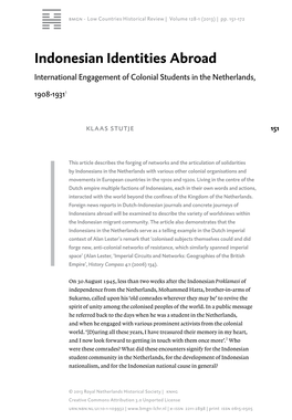 Indonesian Identities Abroad International Engagement of Colonial Students in the Netherlands, 1908-19311