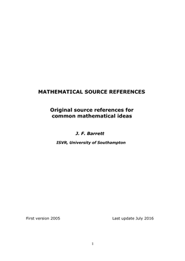 MATHEMATICAL SOURCE REFERENCES Original Source