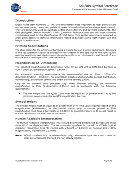 EAN/UPC Symbol Reference (European Article Number / Universal Product Code)