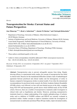 Neuroprotection for Stroke: Current Status and Future Perspectives