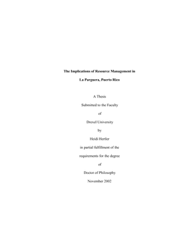 The Implications of Resource Management in La Parguera, Puerto Rico Heidi Hertler James R