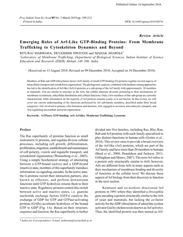 Emerging Roles of Arf-Like GTP-Binding Proteins