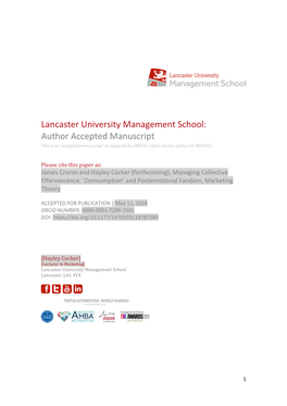 Lancaster University Management School: Author Accepted Manuscript This Is an ‘Accepted Manuscript’ As Required by HEFCE’S Open Access Policy for REF2021