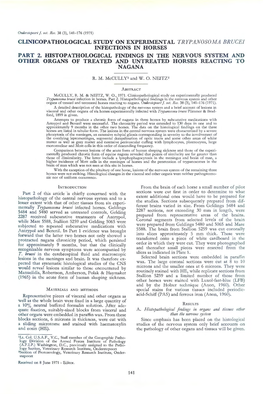 Infections in Horses Part 2. Histopathological Findings in the Nervous System and Other Organs of Treated and Untreated Horses Reacting to Nagana