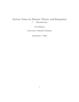 Lecture Notes on Measure Theory and Integration 1 — Introduction