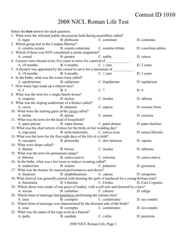 Contest ID 1010 2008 NJCL Roman Life Test