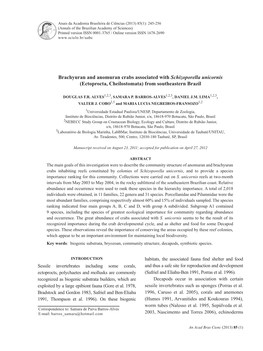 Brachyuran and Anomuran Crabs Associated with Schizoporella Unicornis (Ectoprocta, Cheilostomata) from Southeastern Brazil