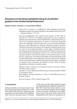 Abundance of Day-Flying Lepidoptera Along an Air Pollution Gradient in the Northern Boreal Forest Zone 1