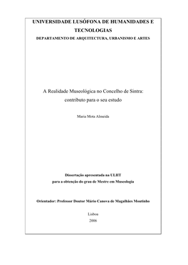 Universidade Lusófona De Humanidades E Tecnologias Departamento De Arquitectura, Urbanismo E Artes