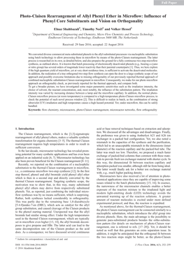 Photo-Claisen Rearrangement of Allyl Phenyl Ether in Microflow: Influence of Phenyl Core Substituents and Vision on Orthogonality