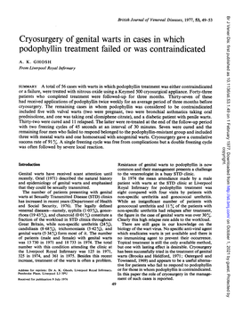 Cryosurgery of Genital Warts in Cases in Which Podophyllin Treatment Failed Or Was Contraindicated