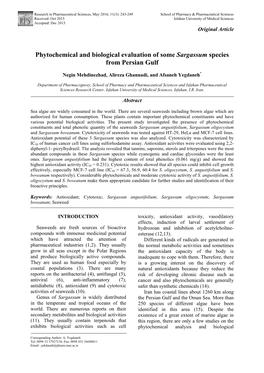 Phytochemical and Biological Evaluation of Some Sargassum Species from Persian Gulf