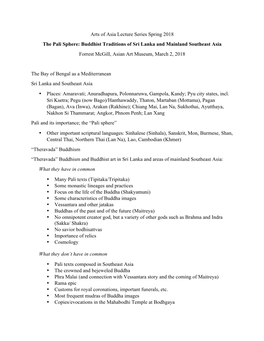 Buddhist Traditions of Sri Lanka and Mainland Southeast Asia Forrest Mcgill, Asian Art Museum, March 2, 2018