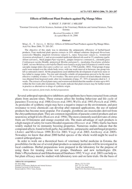 Effects of Different Plant Products Against Pig Mange Mites