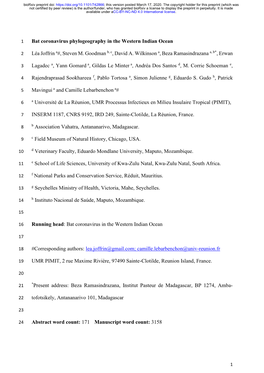 Bat Coronavirus Phylogeography in the Western Indian Ocean