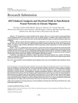 Tdcs-Induced Analgesia and Electrical Fields in Pain-Related