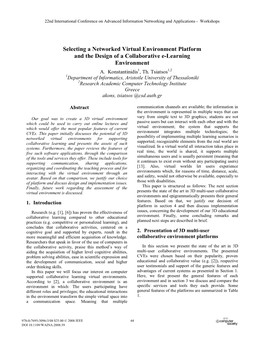 Selecting a Networked Virtual Environment Platform and the Design of a Collaborative E-Learning Environment A