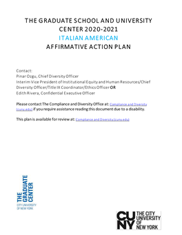 The Graduate School and University Center 2020-2021 Italian American Affirmative Action Plan