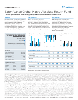 Eaton Vance Global Macro Absolute Return Fund a Flexible Global Absolute Return Strategy Designed to Complement Traditional Asset Classes