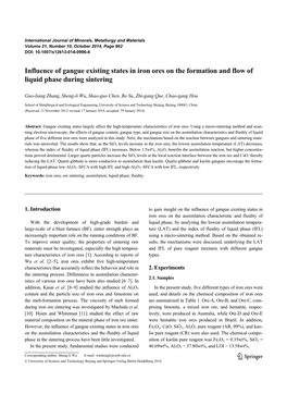 Influence of Gangue Existing States in Iron Ores on the Formation and Flow of Liquid Phase During Sintering