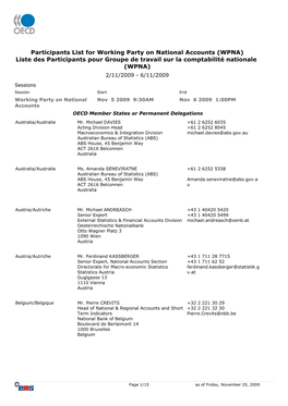 Participants List for Working Party on National Accounts (WPNA)