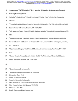 1 Association of CXCR6 with COVID-19 Severity: Delineating the Host Genetic Factors In