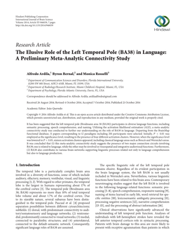 The Elusive Role of the Left Temporal Pole (BA38) in Language: a Preliminary Meta-Analytic Connectivity Study