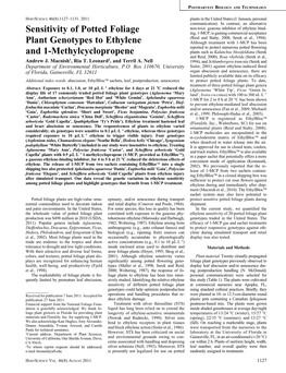 Sensitivity of Potted Foliage Plant Genotypes to Ethylene and 1