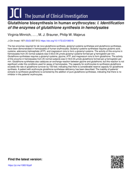 I. Identification of the Enzymes of Glutathione Synthesis in Hemolysates