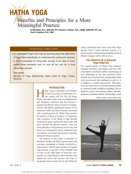 HATHA YOGA Benefits and Principles for a More Meaningful Practice by Nina Markil, M.S., ACSM CES, RYT; Christina A