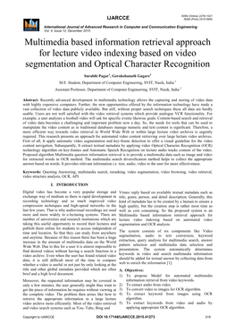 Multimedia Based Information Retrieval Approach for Lecture Video Indexing Based on Video