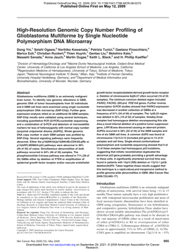 High-Resolution Genomic Copy Number Profiling of Glioblastoma Multiforme by Single Nucleotide Polymorphism DNA Microarray