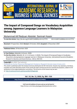 The Impact of Composed Songs on Vocabulary Acquisition Among Japanese Language Learners in Malaysian University