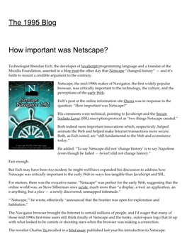 The 1995 Blog How Important Was Netscape?