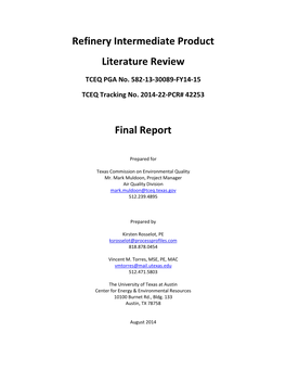 Refinery Intermediate Product Literature Review Final Report