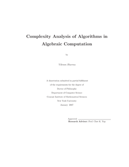 Complexity Analysis of Algorithms in Algebraic Computation