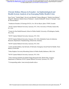 Chronic Kidney Disease in Ecuador: an Epidemiological and Health System Analysis of an Emerging Public Health Crisis