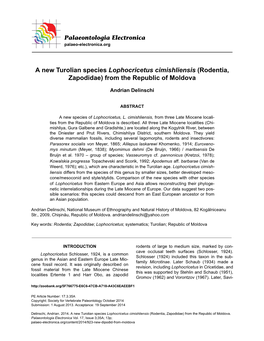 A New Turolian Species Lophocricetus Cimishliensis (Rodentia, Zapodidae) from the Republic of Moldova