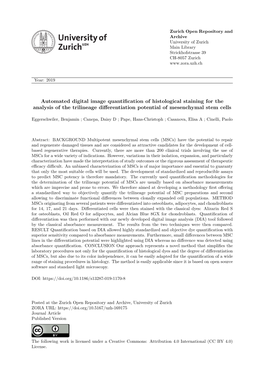 Automated Digital Image Quantification of Histological Staining for the Analysis of the Trilineage Differentiation Potential of Mesenchymal Stem Cells