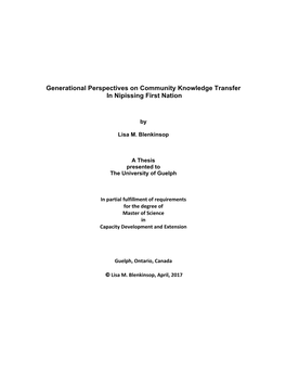 Generational Perspectives on Community Knowledge Transfer in Nipissing First Nation