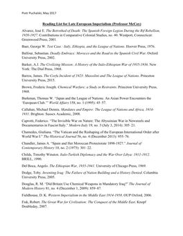 Reading List for Late European Imperialism (Professor Mccoy) Alvarez, José E