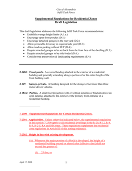 Supplemental Regulations for Residential Zones Draft Legislation