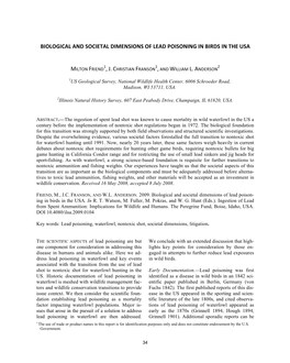 Biological and Societal Dimensions of Lead Poisoning in Birds in the Usa