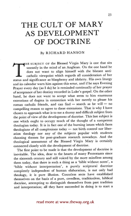 The Cult of Mary As Development of Doctrine