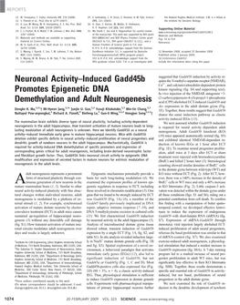 Neuronal Activity–Induced Gadd45b Promotes Epigenetic DNA