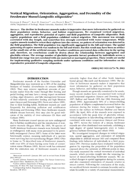 Vertical Migration, Orientation, Aggregation, and Fecundity of the Freshwater Mussel Lampsilis Siliquoidea1