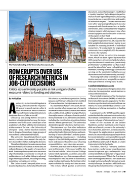 Row Erupts Over Use of Research Metrics in Job-Cut