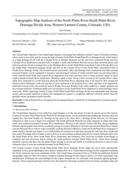 Topographic Map Analysis of the North Platte River-South Platte River Drainage Divide Area, Western Larimer County, Colorado, USA