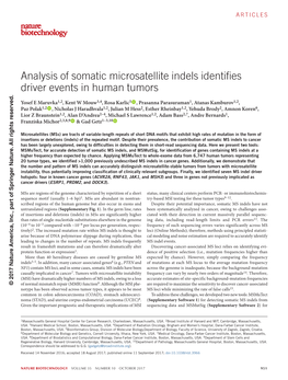 Analysis of Somatic Microsatellite Indels Identifies Driver Events in Human Tumors