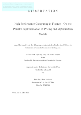 DISSERTATION High Performance Computing in Finance